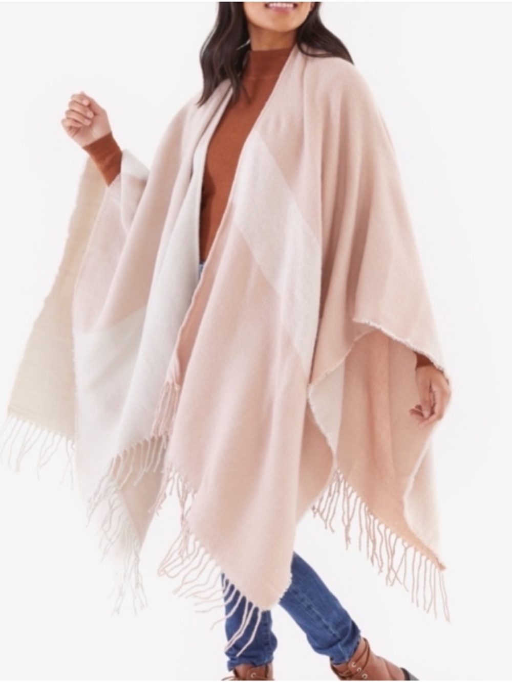 Soia & Kyo Remi Pink Cream Fringe Shawl Oversized Scarfigan Wrap